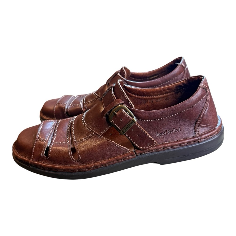 Josef‎ Seibel Men's Brown Leather Buckle Fishermans Sandals Size 11.5 M - Picture 2 of 14